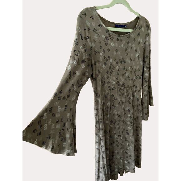 Apt 9 Geometric Print Bell Sleeve Rayon Knit Dress Light Brown S - Picture 2 of 5